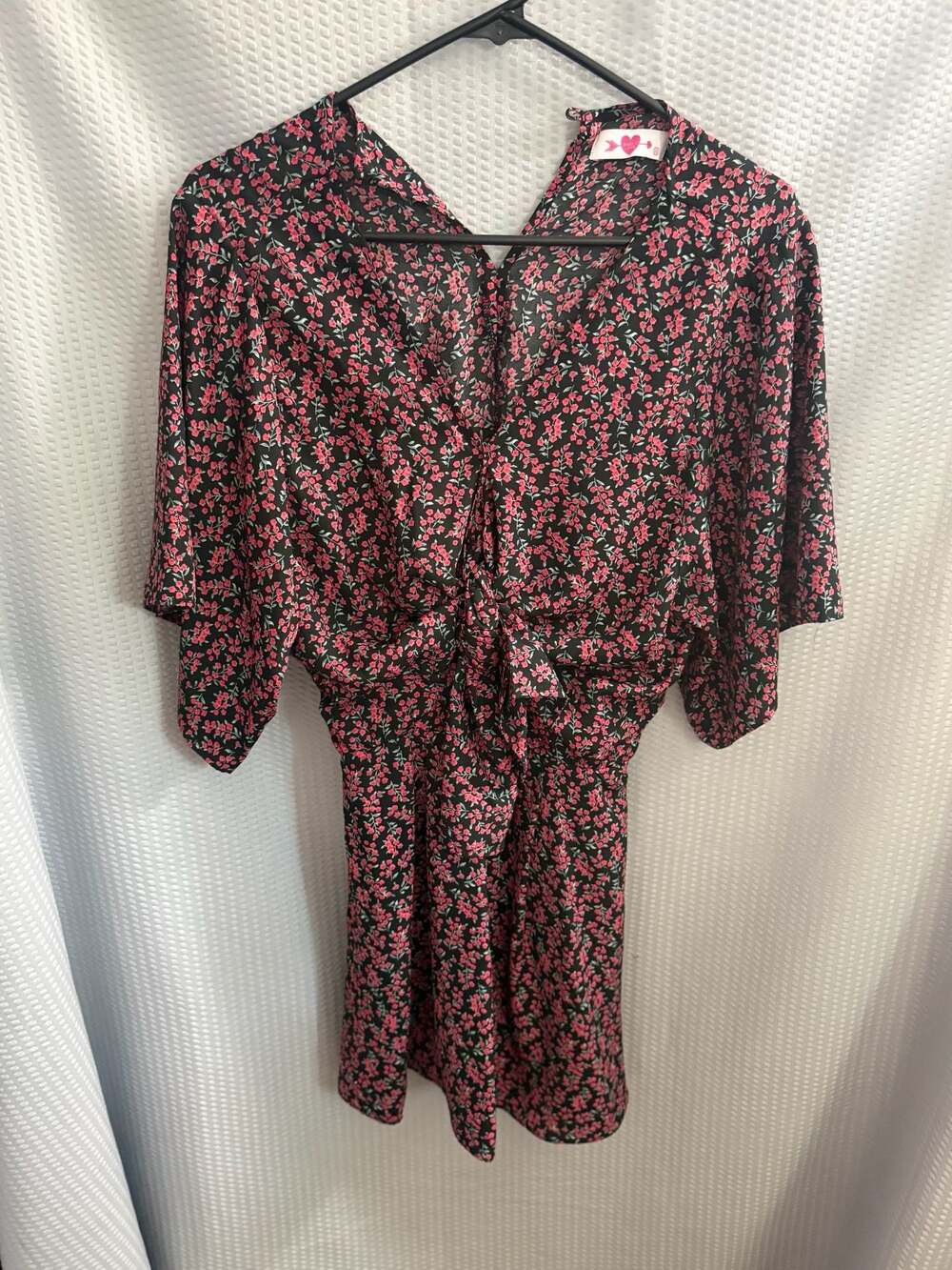 BuddyLove Floral Keyhole Tie Front Romper in Black and Pink